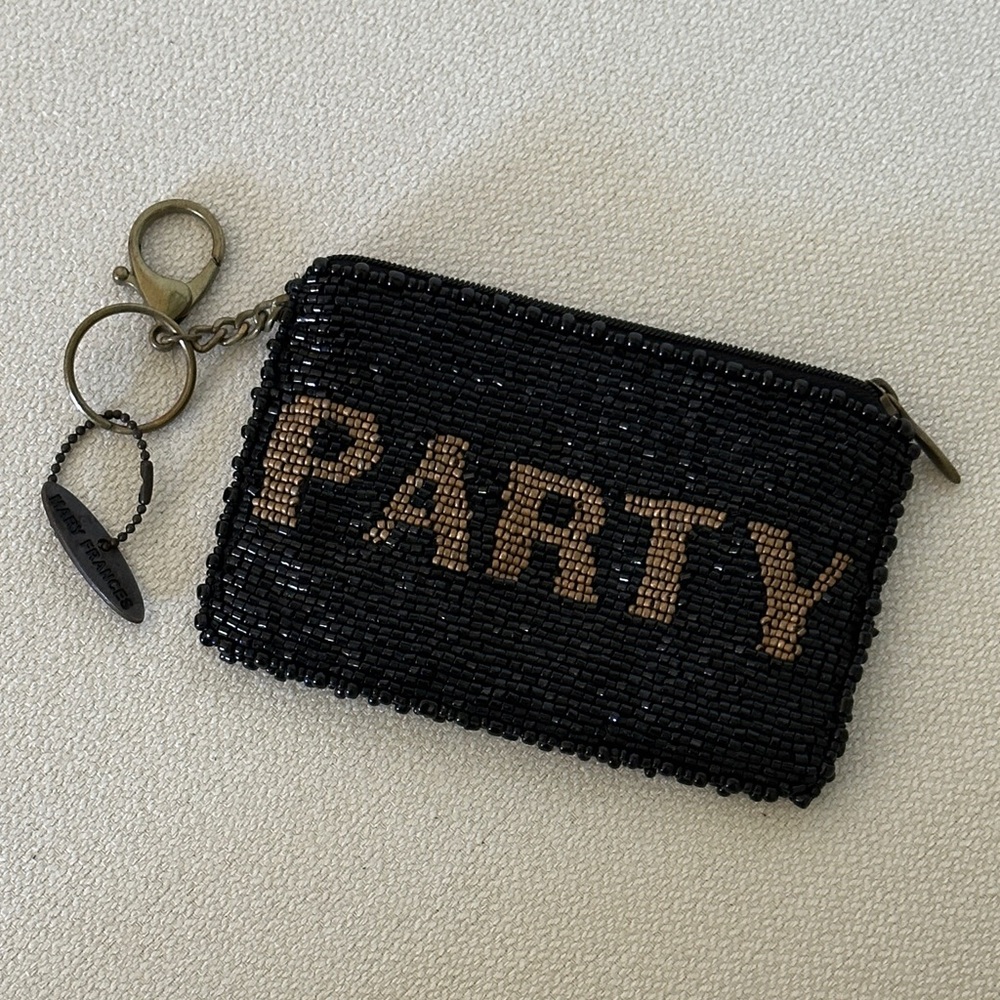 Mary Frances Black and Tan Beaded Party Pouch coin purse designer bag key clutch
